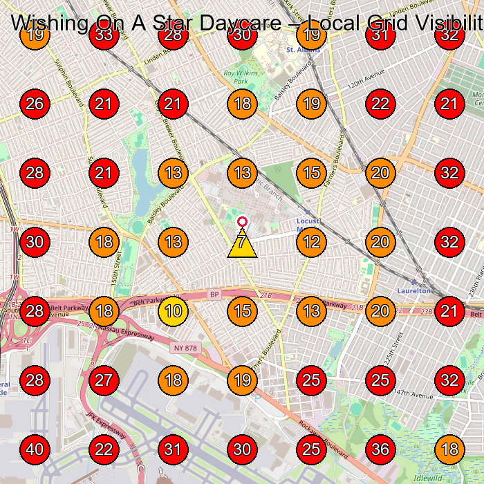 Wishing On A Star Daycare GeoGrid visibility map for Kindergarten in Jamaica
